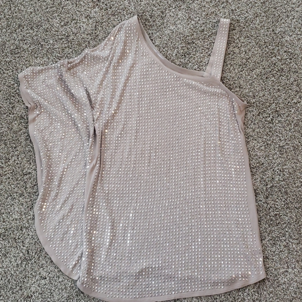 INC silver studded one shoulder top